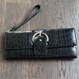 Crocodile-Embossed Buckle Wristlet Wallet